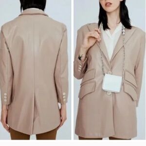 NNT Noize Vegan Leather Blazer  Mid-Length Taupe Medium